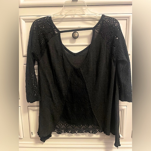 **Buy 4 Get 1 Free. $5 items only!  Black Blouse. See Through. Cute with Bandeau - Picture 2 of 2